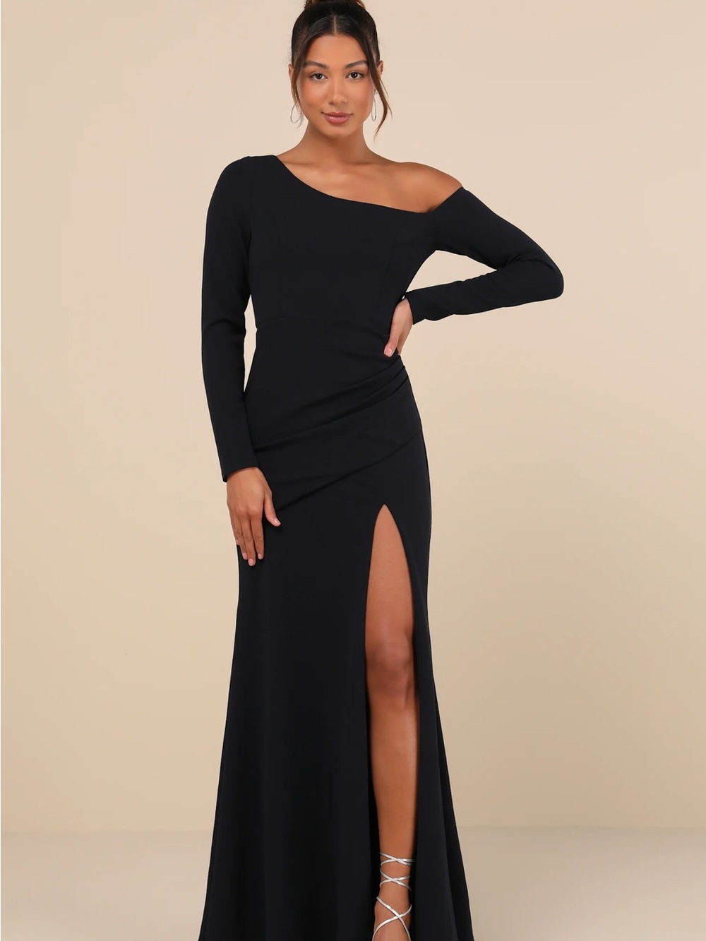 Lulu's Black One-Shoulder Asymmetrical Evening Gown
